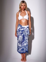 South Beach Blue Leopard Safari Printed Dobby Cotton Sarong - Image 1 of 4