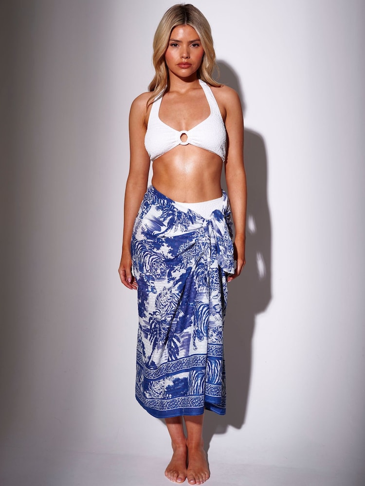 South Beach Blue Leopard Safari Printed Dobby Cotton Sarong - Image 1 of 4