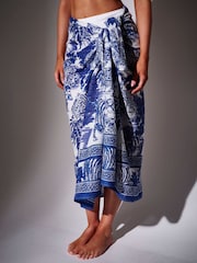 South Beach Blue Leopard Safari Printed Dobby Cotton Sarong - Image 3 of 4