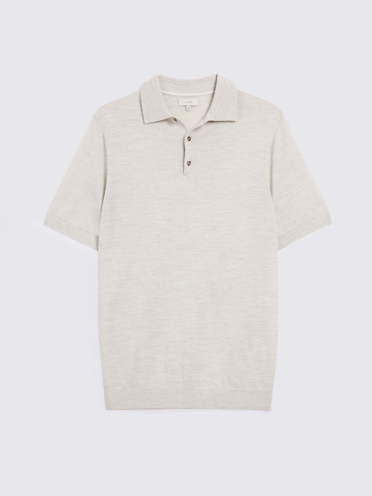MOSS Natural Merino Knitted Polo Shirt - Image 3 of 3