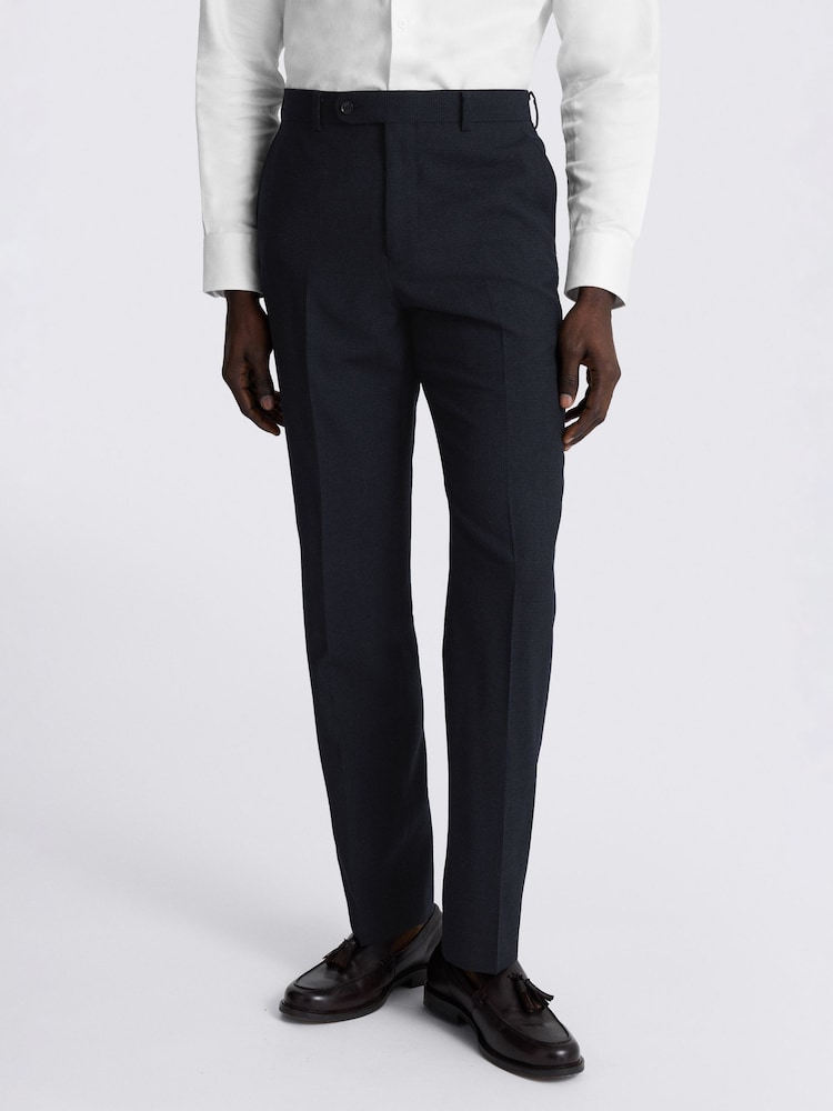MOSS Blue Regular Fit Puppytooth Suit Trousers - Image 1 of 3