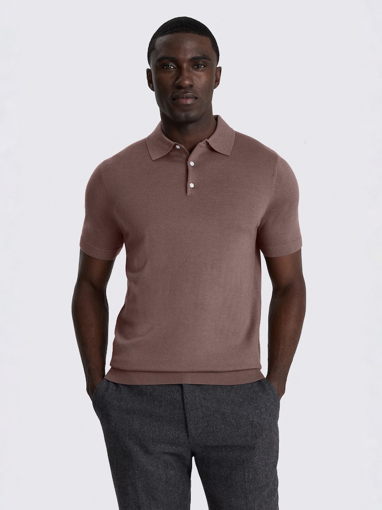 MOSS Purple Merino Knitted Polo Shirt - Image 1 of 4