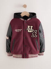 Burgundy Red Varsity Faux Leather Hooded Jacket (6-16yrs) - Image 1 of 5