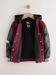 Burgundy Red Varsity Faux Leather Hooded Jacket (6-16yrs) - Image 2 of 5