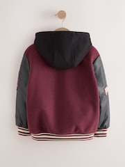 Burgundy Red Varsity Faux Leather Hooded Jacket (6-16yrs) - Image 3 of 5