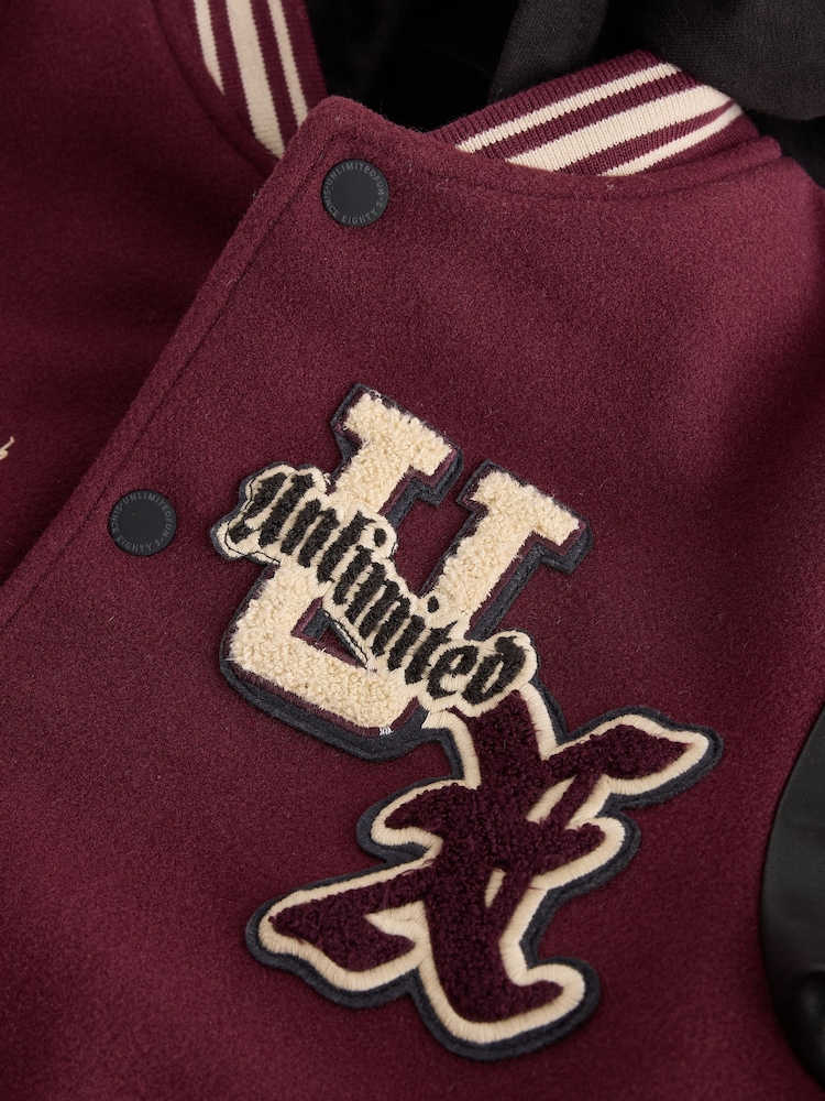 Burgundy Red Varsity Faux Leather Hooded Jacket (6-16yrs) - Image 5 of 5