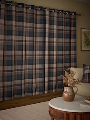 Navy Blue Brushed Check Super Thermal Eyelet Curtains - Image 4 of 6