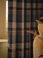 Navy Blue Brushed Check Super Thermal Eyelet Curtains - Image 5 of 6