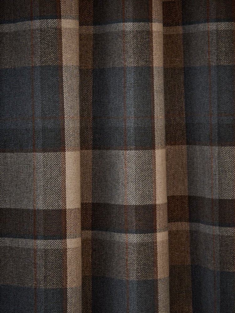 Navy Blue Brushed Check Super Thermal Eyelet Curtains - Image 6 of 6 Navy Blue Brushed Check Super Thermal Eyelet Curtains - Image 6 of 6