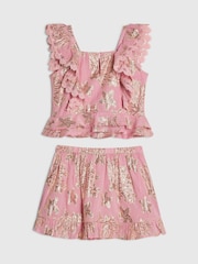 River Island Pink Foil Frill Top & Rara Skirt Set - Image 2 of 4