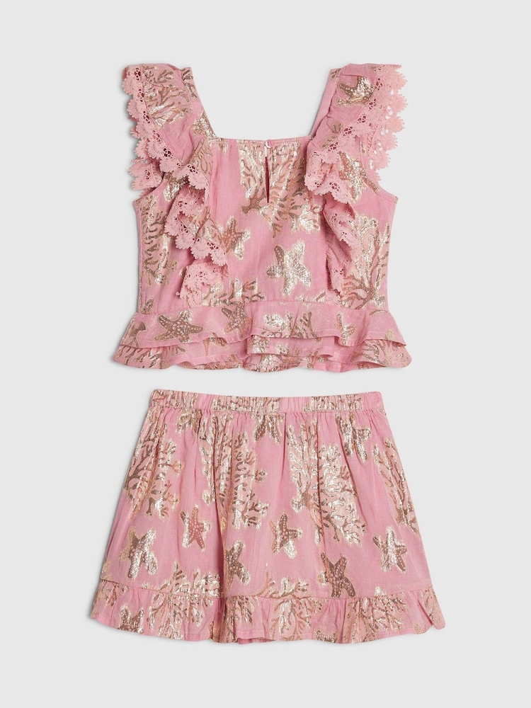 River Island Pink Foil Frill Top & Rara Skirt Set - Image 2 of 4 River Island Pink Foil Frill Top & Rara Skirt Set - Image 2 of 4