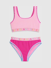 River Island Pink Logo Textured Whipstitch Bikini - Image 1 of 4