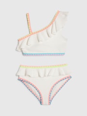 River Island White Asymmetric Neon Whipstitch Bikini - Image 1 of 4