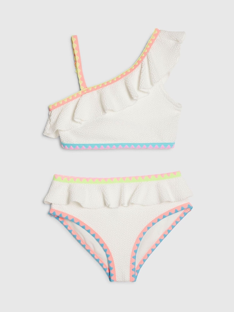 River Island White Asymmetric Neon Whipstitch Bikini - Image 1 of 4