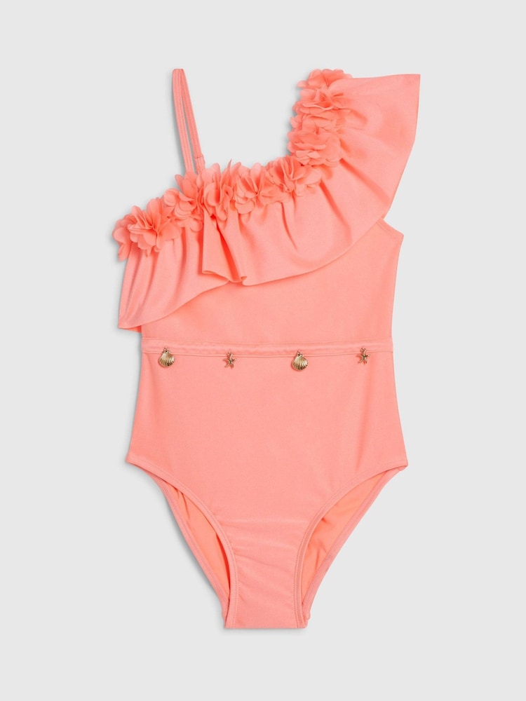 River Island Pink 3D Flower Asymmetric Swimsuit - Image 1 of 4 River Island Pink 3D Flower Asymmetric Swimsuit - Image 1 of 4