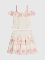 River Island Cream Neon Embrodiered Frill Top & Rara Skirt Set - Image 1 of 4