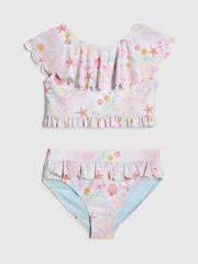 River Island Cream Under The Sea Frill Bikini - Image 1 of 4