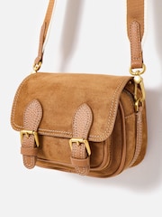 Oliver Bonas Brown Freya Camel Brown Double Buckle Faux Suede Crossbody Bag - Image 1 of 6