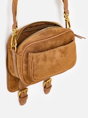 Oliver Bonas Brown Freya Camel Brown Double Buckle Faux Suede Crossbody Bag - Image 2 of 6
