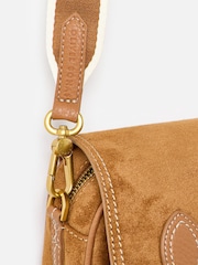 Oliver Bonas Brown Freya Camel Brown Double Buckle Faux Suede Crossbody Bag - Image 3 of 6