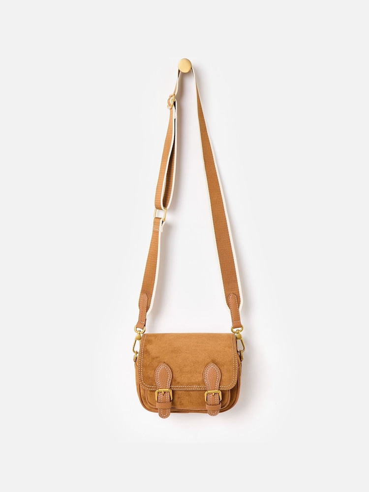 Oliver Bonas Brown Freya Camel Brown Double Buckle Faux Suede Crossbody Bag - Image 6 of 6
