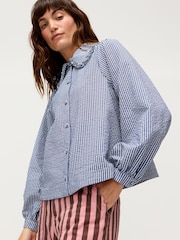 Oliver Bonas Blue Blue & White Striped Collar Shirt - Image 1 of 8