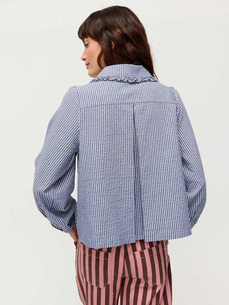 Oliver Bonas Blue Blue & White Striped Collar Shirt - Image 2 of 8