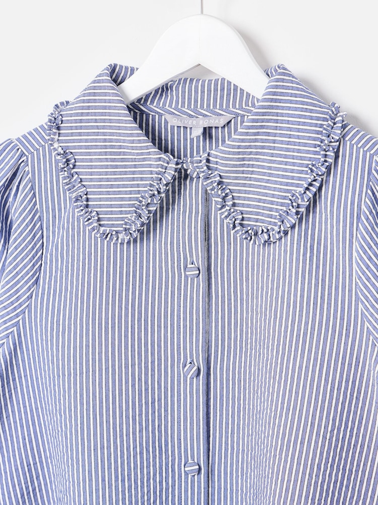 Oliver Bonas Blue Blue & White Striped Collar Shirt - Image 8 of 8