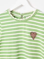 Oliver Bonas Brown Green & White Striped Heart Embroidered Long Sleeve Top - Image 5 of 6