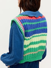Oliver Bonas Green Blue & Green Striped Chunky Knitted Tank Top - Image 2 of 7
