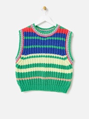 Oliver Bonas Green Blue & Green Striped Chunky Knitted Tank Top - Image 3 of 7