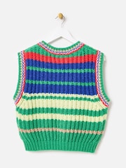 Oliver Bonas Green Blue & Green Striped Chunky Knitted Tank Top - Image 4 of 7