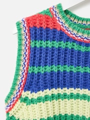 Oliver Bonas Green Blue & Green Striped Chunky Knitted Tank Top - Image 6 of 7