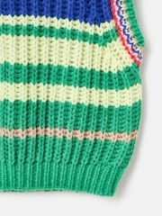 Oliver Bonas Green Blue & Green Striped Chunky Knitted Tank Top - Image 7 of 7