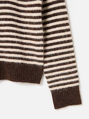 Oliver Bonas Brown Chocolate Brown & Cream Striped Collared Knitted Jumper - Image 6 of 8