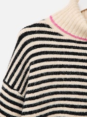 Oliver Bonas Black Monochrome & Pink Striped Roll Neck Knitted Jumper - Image 6 of 7