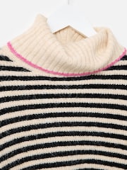 Oliver Bonas Black Monochrome & Pink Striped Roll Neck Knitted Jumper - Image 7 of 7
