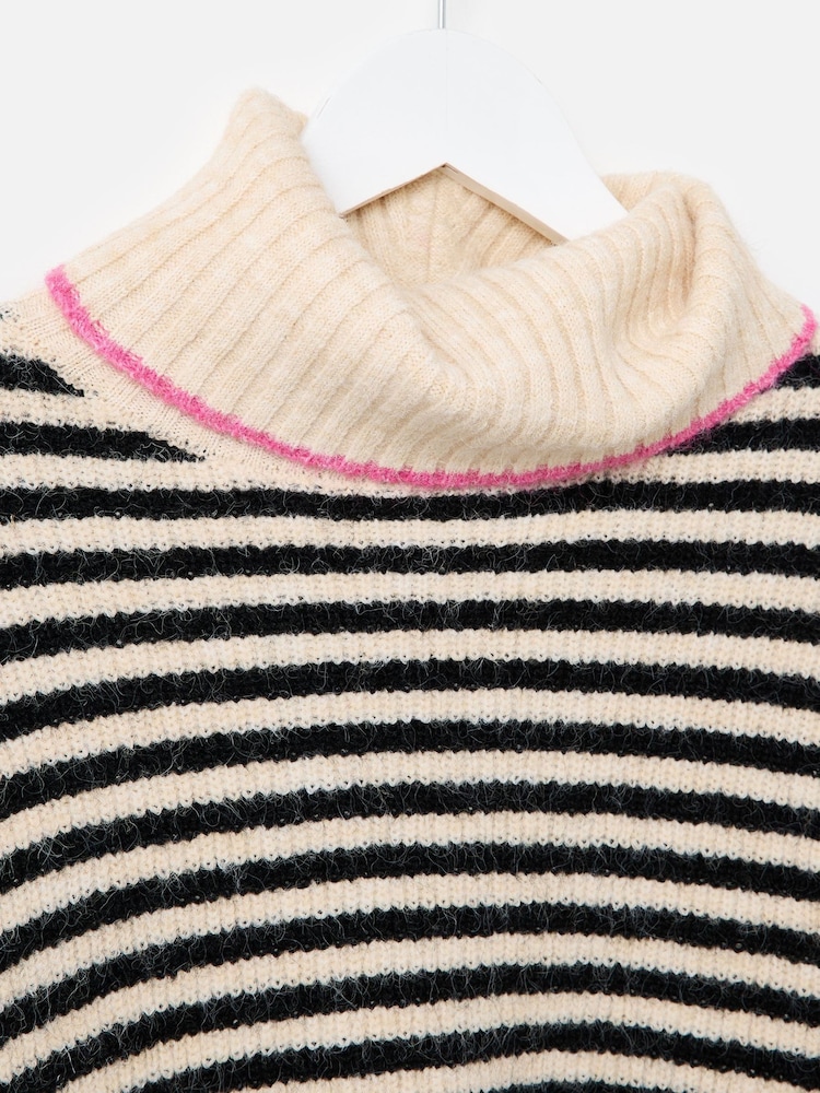 Oliver Bonas Black Monochrome & Pink Striped Roll Neck Knitted Jumper - Image 7 of 7 Oliver Bonas Black Monochrome & Pink Striped Roll Neck Knitted Jumper - Image 7 of 7