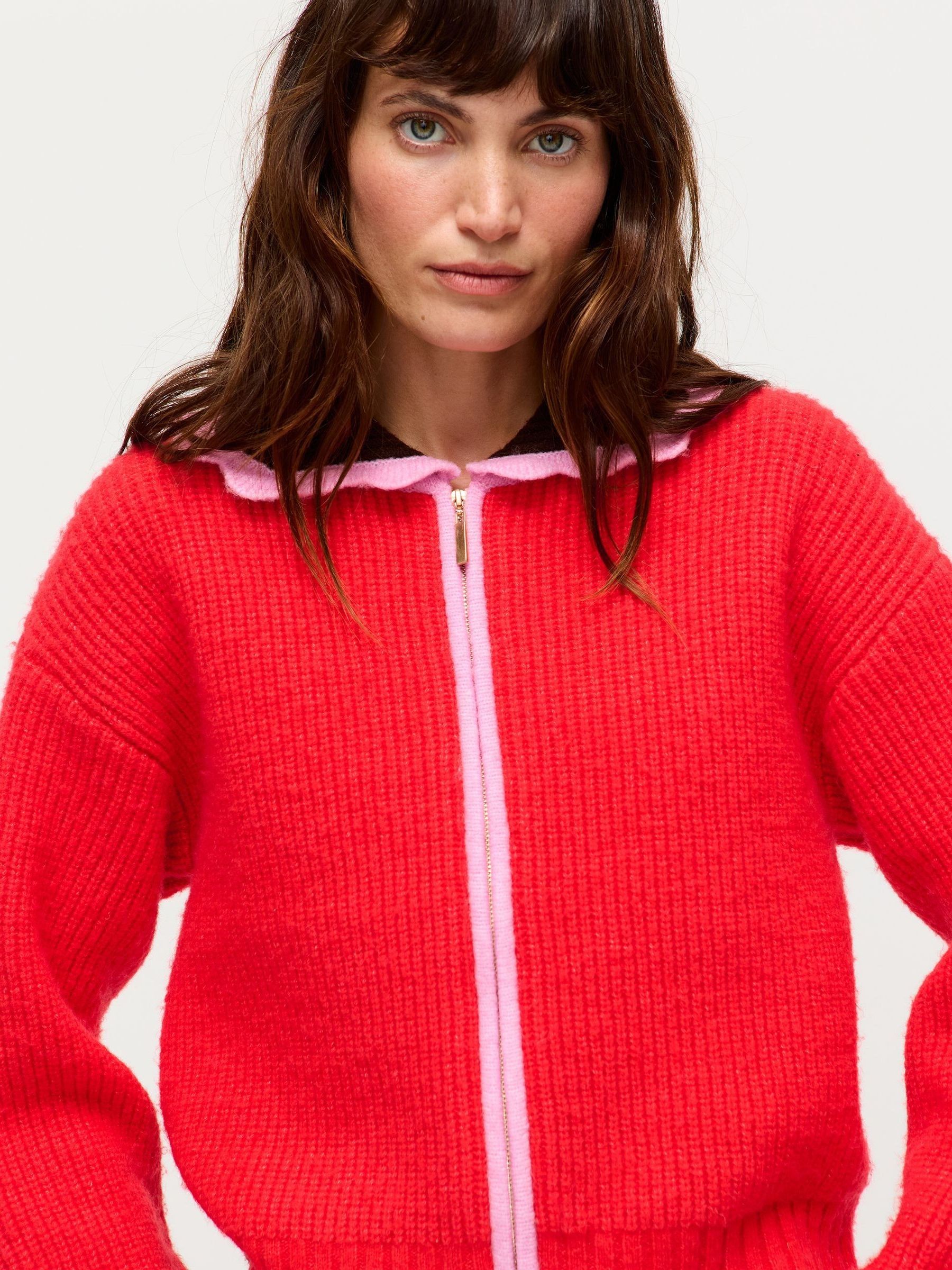 Buy Oliver Bonas Red Red Scalloped Collar Zip Up Knitted Bomber