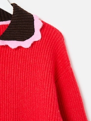 Oliver Bonas Red Red Scalloped Collar Zip Up Knitted Bomber Jacket - Image 6 of 8