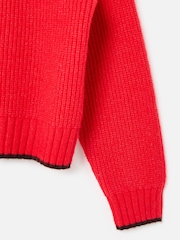 Oliver Bonas Red Red Scalloped Collar Zip Up Knitted Bomber Jacket - Image 7 of 8