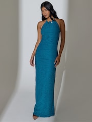 South Beach Halterneck Textured Bead Detail Maxi Dress - Imaginea 2 din 6