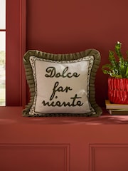 Lia Gold x Next Green Embroidered Slogan Pleated Cushion - Image 1 of 6