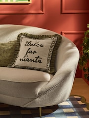 Lia Gold x Next Green Embroidered Slogan Pleated Cushion - Image 2 of 6