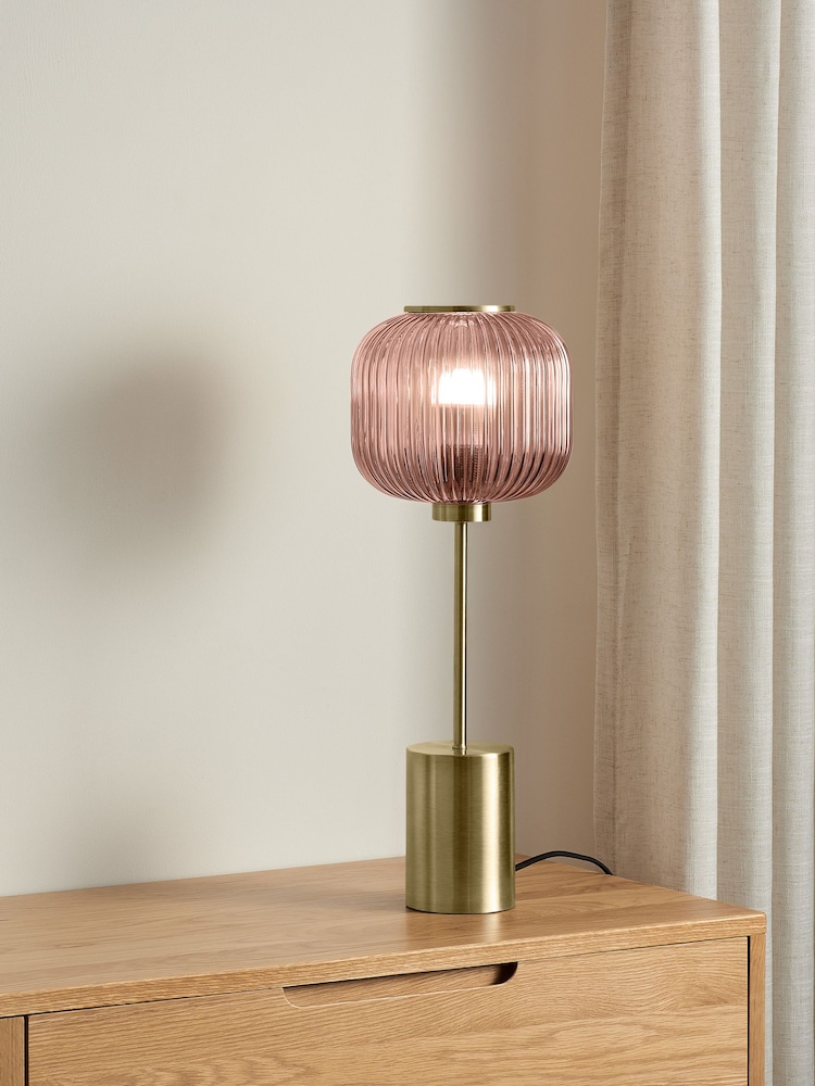 MADE.COM Pink Briz Ribbed Glass Table Light - Image 1 of 7 MADE.COM Pink Briz Ribbed Glass Table Light - Image 1 of 7