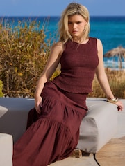 South Beach Brown Shirred Sleeveless Top - Image 1 of 6