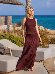 South Beach Brown Shirred Sleeveless Top - Image 2 of 6