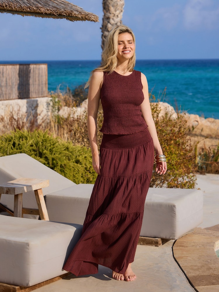 South Beach Brown Shirred Sleeveless Top - Image 2 of 6