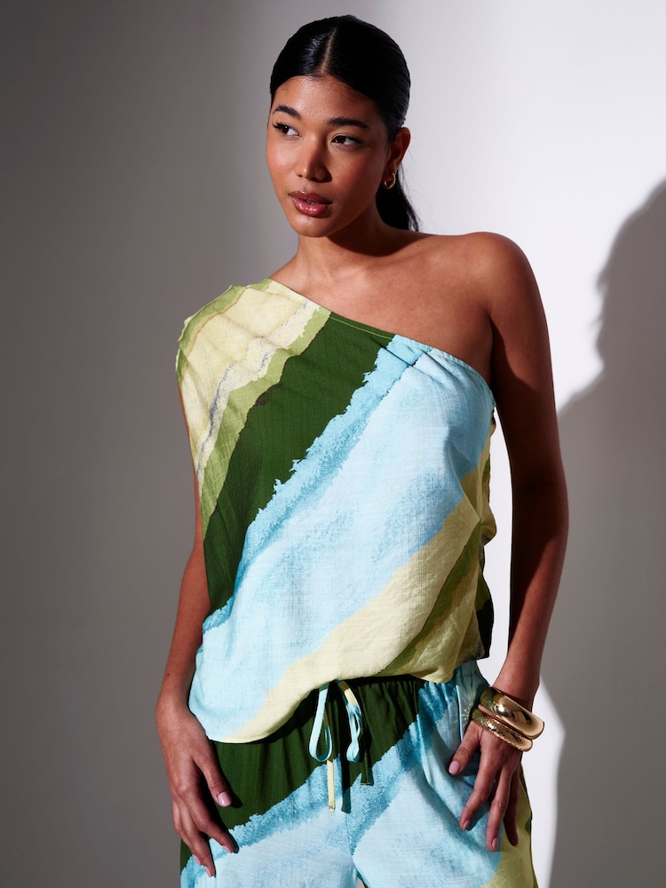 South Beach Stripe Asymmetric One Shoulder Top - Image 1 of 4