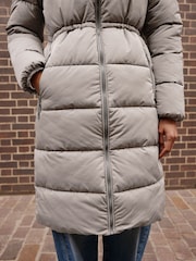 Grey Shower Resistant Hooded Long Wadded Coat - Image 4 of 7